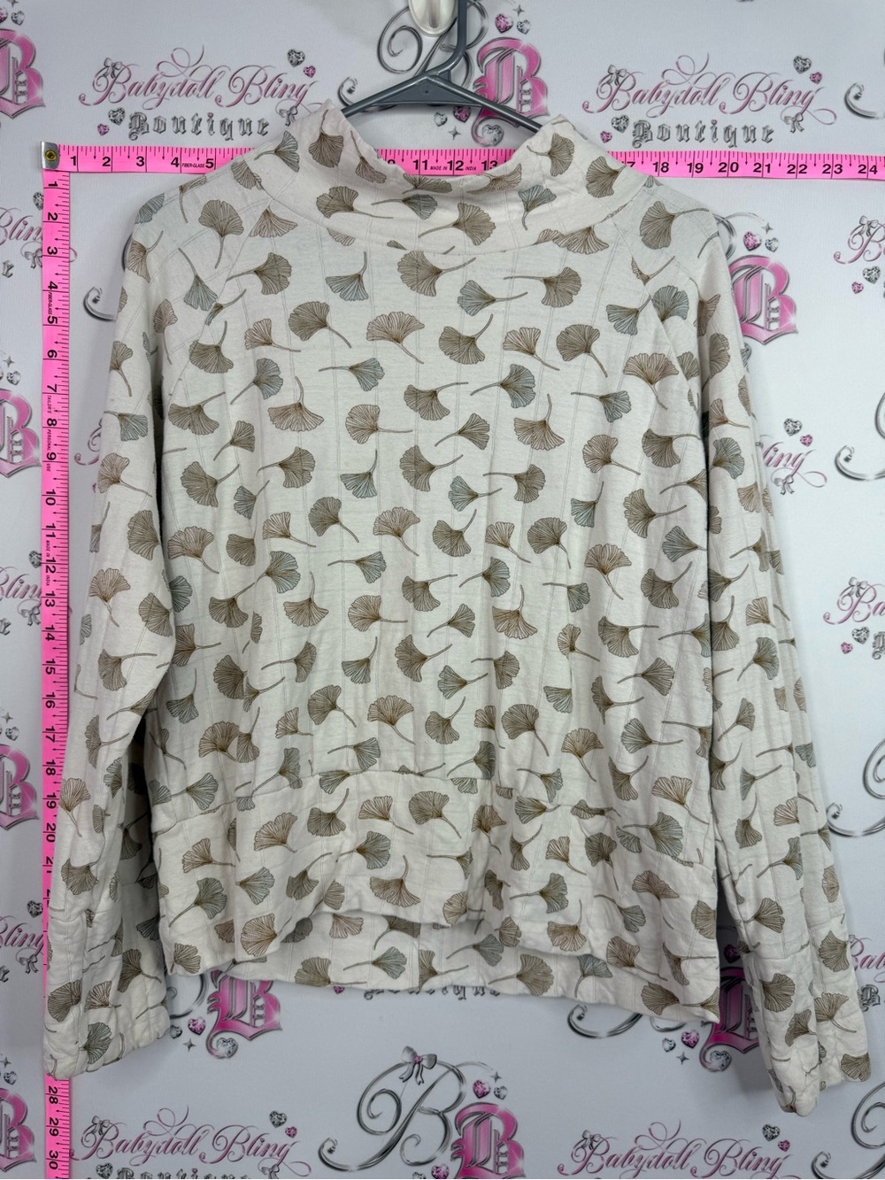 Neutral Leaf Print Long Sleeve Women's Sweater